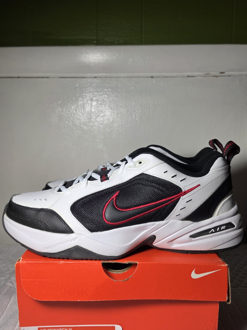 Nike Air Monarch IV Men’s White Black Red Athletic Sneakers